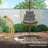easycomfort easycomfort poltrona sospesa e pieghevole con cuscini in acciaio e rattan pe 102x102x195 cm nera grigia e beige