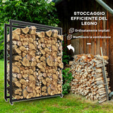 easycomfort easycomfort portalegna da esterno e interno con ruote legnaia in acciaio con capacita 0 43m 120x32x151cm nero