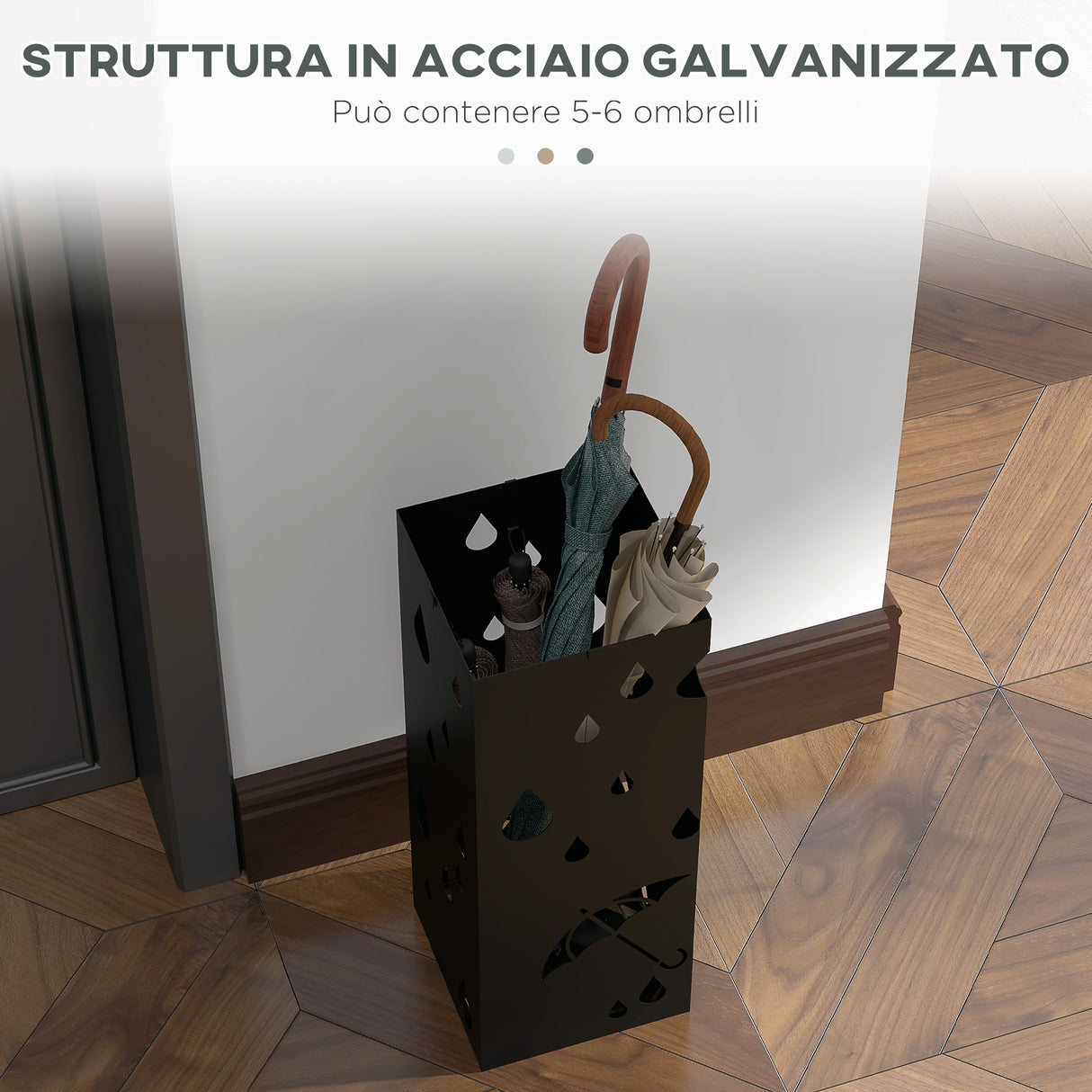 easycomfort easycomfort portaombrelli in metallo con 4 ganci e vaschetta raccogligocce 15 5x15 5x41cm nero