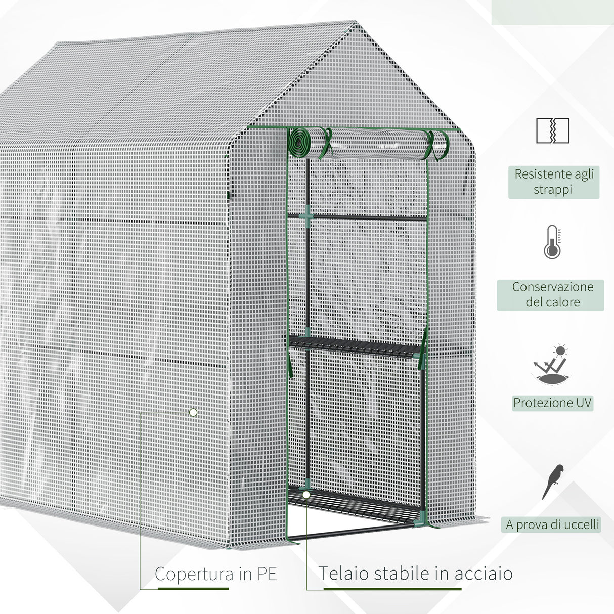 easycomfort easycomfort serra a casetta con rivestimento in pe porta a cerniera e 4 ripiani 186x120x190cm bianco
