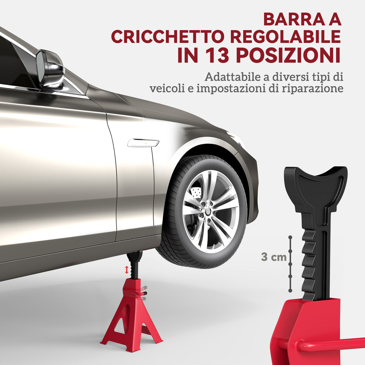 easycomfort easycomfort set 2 cavalletti auto da 3 tonnellate regolabili da 29 42 5 cm acciaio al carbonio e ghisa rosso
