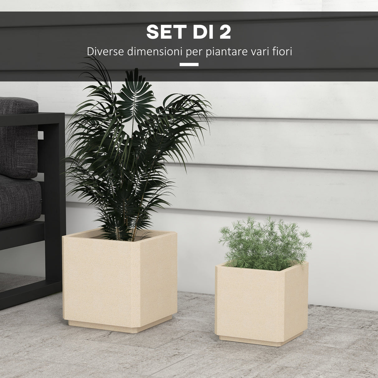 easycomfort easycomfort set da 2 vasi da giardino quadrati impilabili per esterno e interno beige