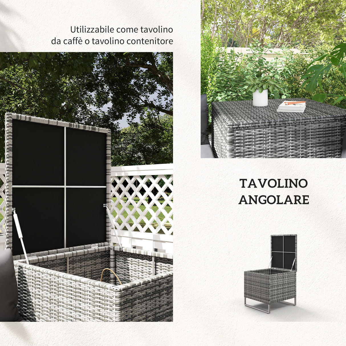 easycomfort easycomfort set da giardino 4 pezzi con 2 divani 2 posti tavolino da caffe e tavolino alto in acciaio e rattan