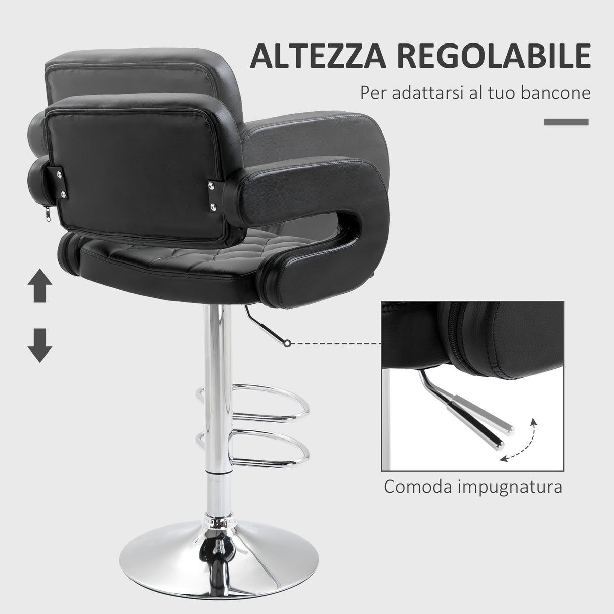 easycomfort easycomfort sgabello da bar alto con schienale e braccioli girevole con altezza regolabile e poggiapiedi finta pelle nera