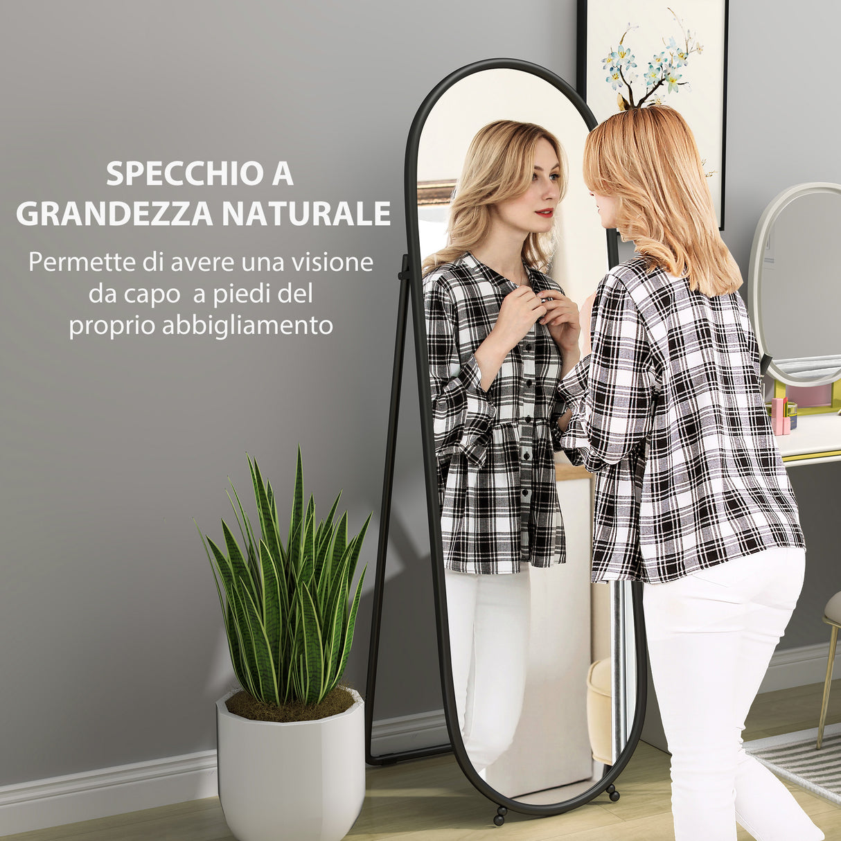easycomfort easycomfort specchio a figura intera da terra con supporto pieghevole in vetro e metallo 40x41x159 cm nero