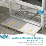 easycomfort easycomfort voliera per uccellini a 3 porte con casetta e vassoio in legno e metallo 92x52x171 cm grigia e nera