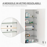 easycomfort easycomfort armadietto medicinali a muro con serratura 5 ripiani e mensole regolabili in legno e vetro bianco 30x20x70cm