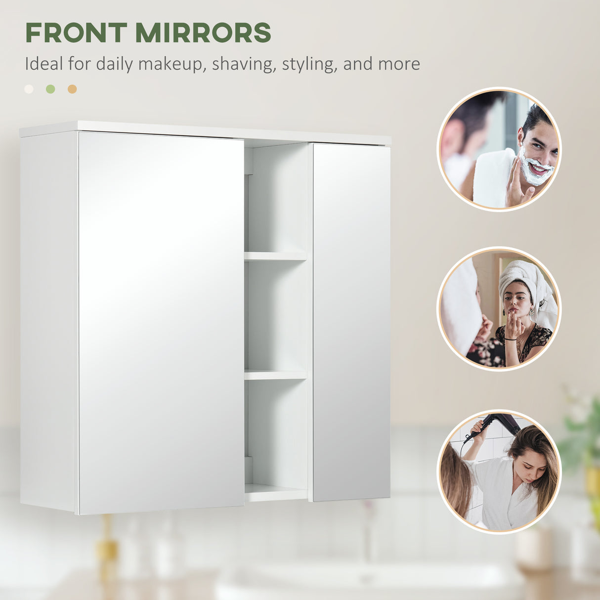 easycomfort easycomfort armadietto specchiera bagno 2 ante con ripiani aperti e mensole regolabili 60x20x61cm bianco