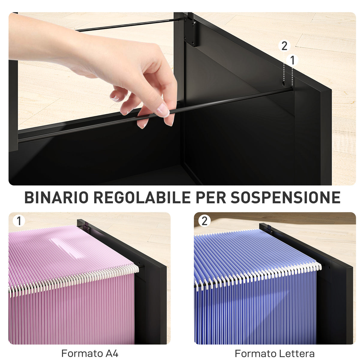 easycomfort easycomfort cassettiera portadocumenti a 4 cassetti con binario regolabile e 2 serrature in legno 40x40x131 cm nero