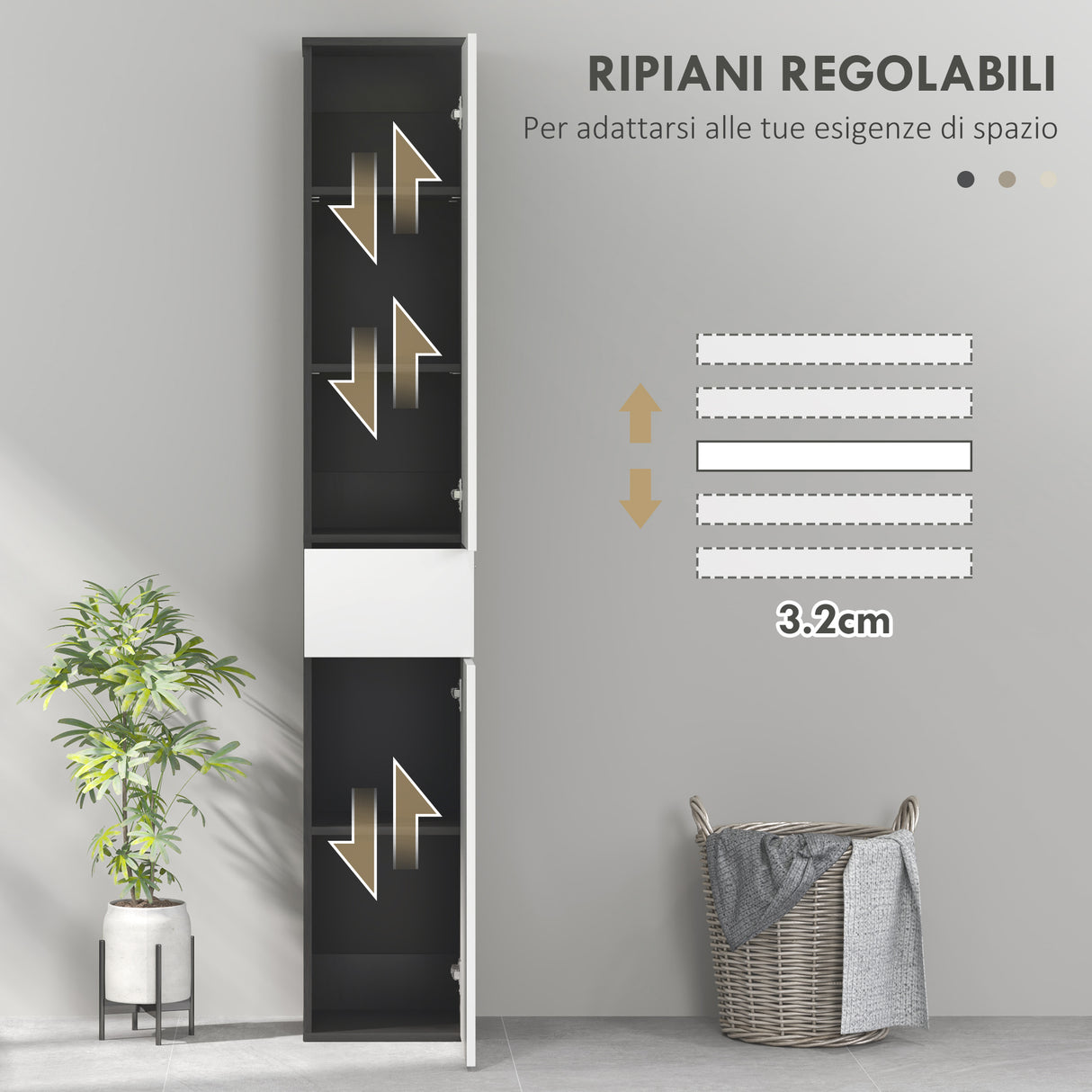 easycomfort easycomfort colonna bagno salvaspazio in legno con 2 armadietti e cassetto 30x28x180 cm nero