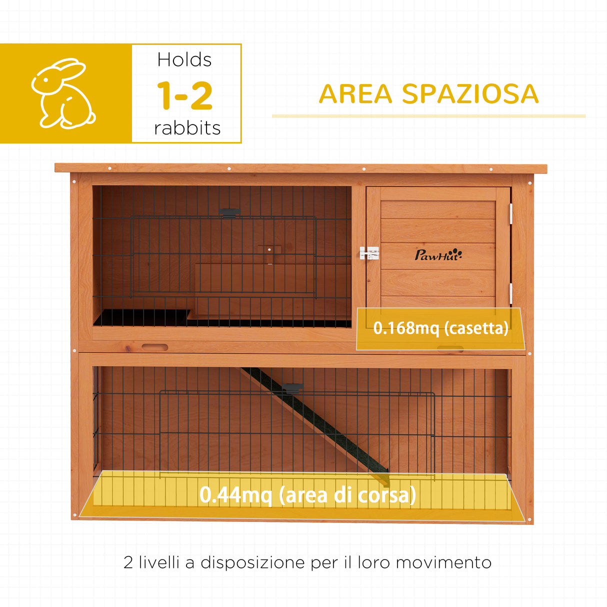 easycomfort easycomfort conigliera da esterno a 2 livelli in legno con vassoio rimovibile per 1 2 conigli arancione