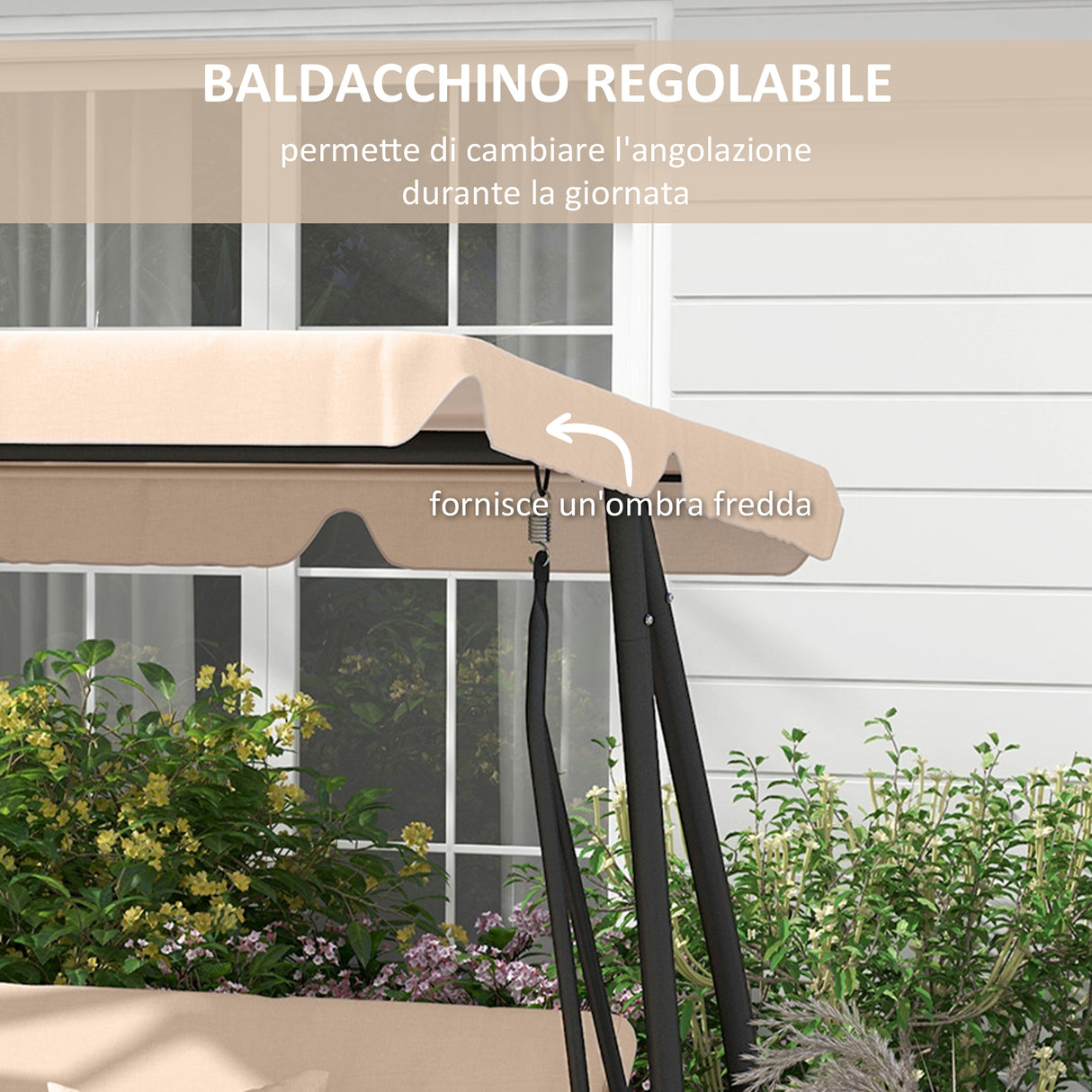 easycomfort easycomfort dondolo letto da giardino 3 posti con tetto regolabile e vassoio 200x120x164 cm marrone chiaro