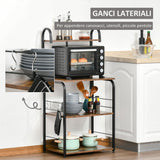 easycomfort easycomfort mobiletto per microonde a 4 ripiani e 4 ganci mobile cucina in acciaio e legno 60x40x125cm marrone rustico