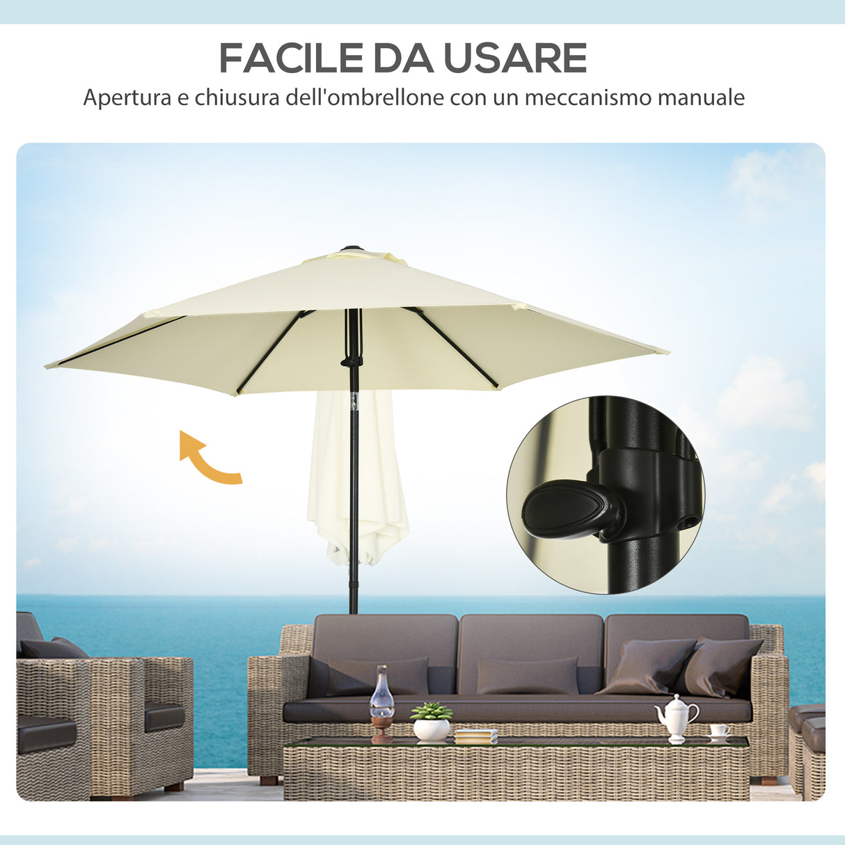 easycomfort easycomfort ombrellone da giardino 2 7x2 5 m in poliestere e metallo con tettuccio inclinabile beige nero
