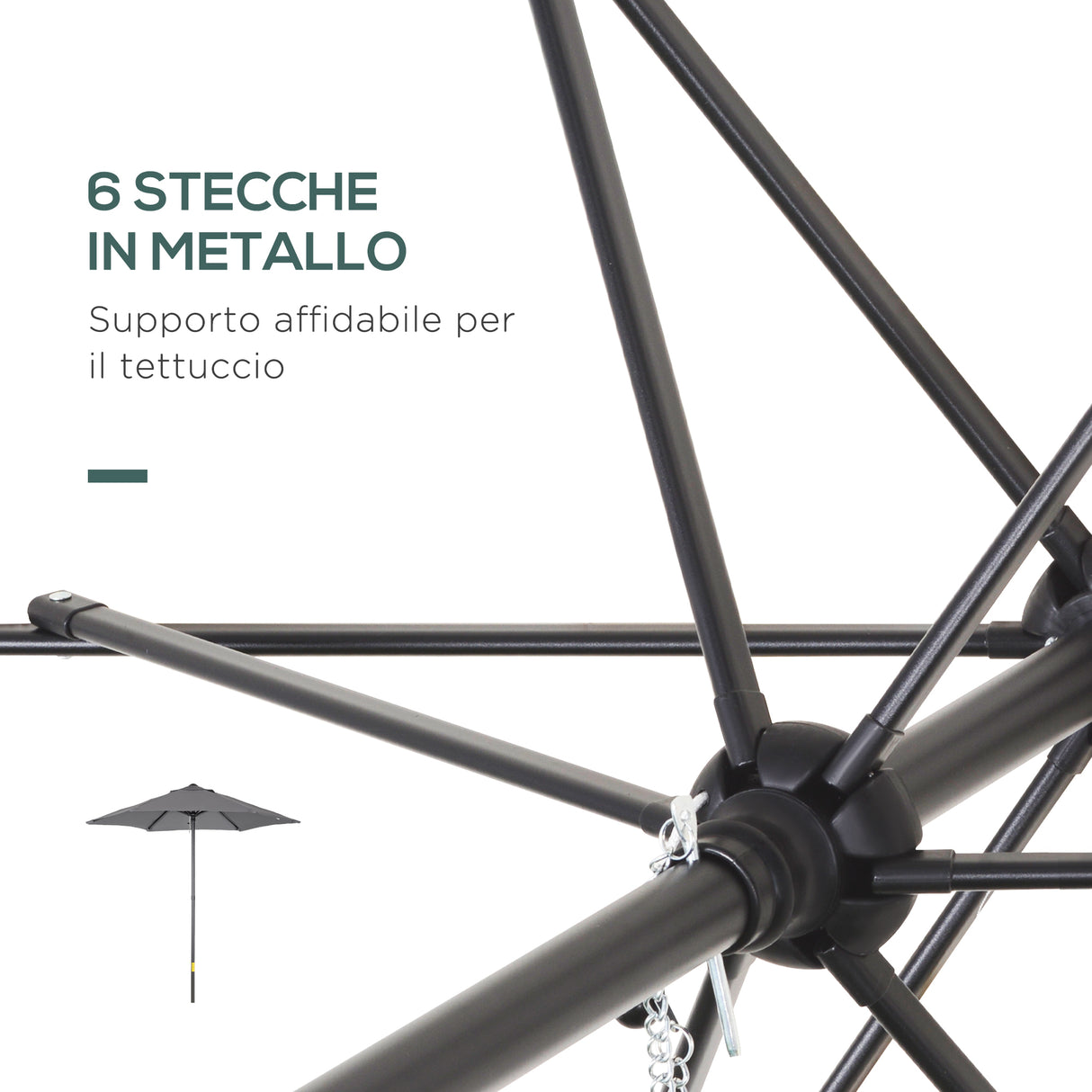 easycomfort easycomfort ombrellone da giardino 2x2 m a 6 stecche con presa daria in alluminio metallo e poliestere grigio scuro