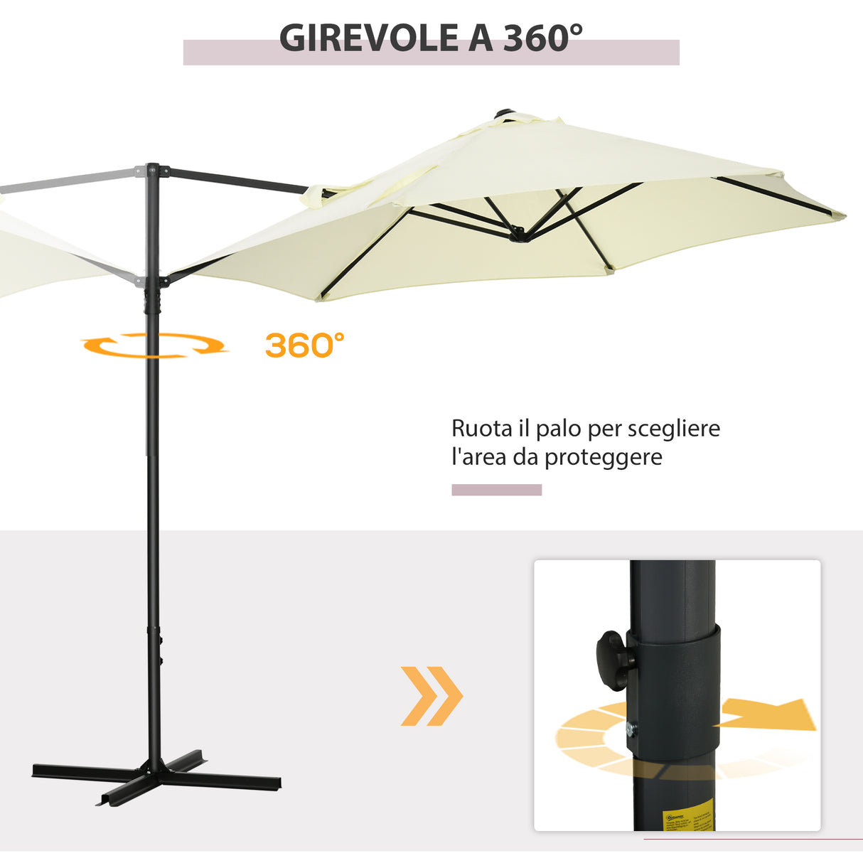 easycomfort easycomfort ombrellone da giardino a sbalzo 2 6x2 5 m con rotazione a 360 e manovella beige