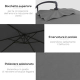 easycomfort easycomfort ombrellone da giardino decentrato con base a croce e apertura a manovella 294x193cm grigio
