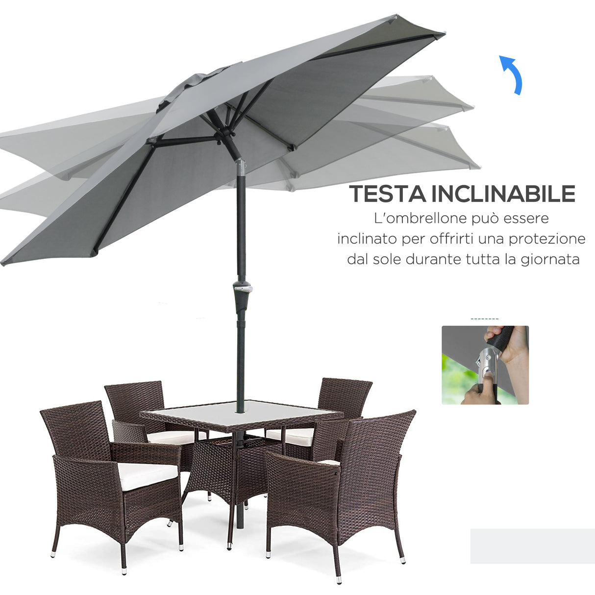 easycomfort easycomfort ombrellone da giardino inclinabile 2 3x2m con apertura a manovella e 6 stecche grigio