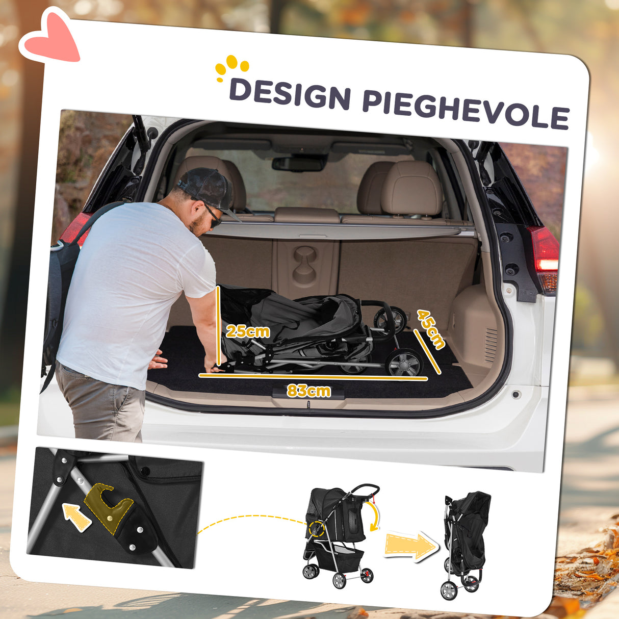 easycomfort easycomfort passeggino per cani piccoli pieghevole con ruote girevoli e freno 75x45x97 cm nero