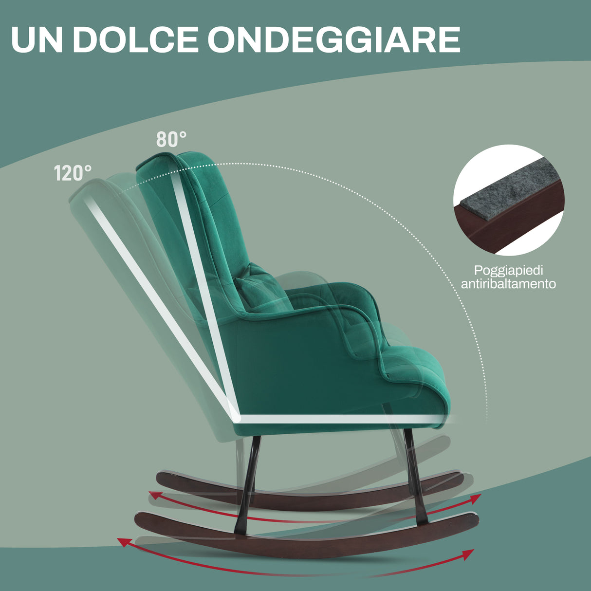 easycomfort easycomfort poltrona a dondolo in velluto con schienale alto a bottoni cuscino e braccioli verde