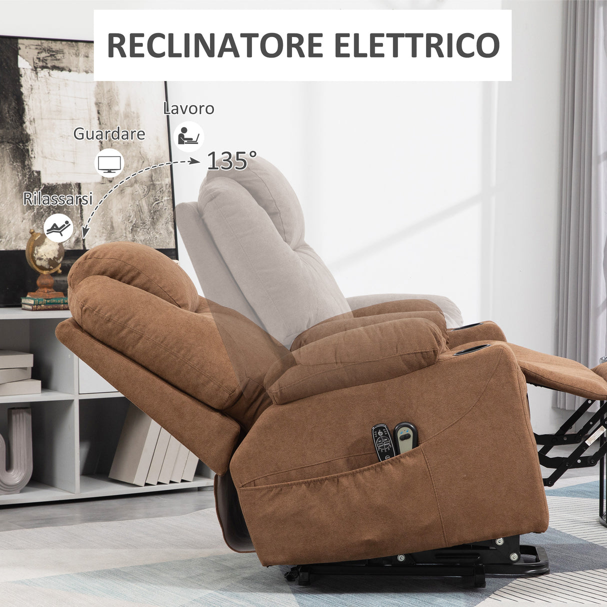 easycomfort easycomfort poltrona alzapersona massaggiante a 8 punti con telecomando in tessuto effetto lino 90x101x107 cm caffe