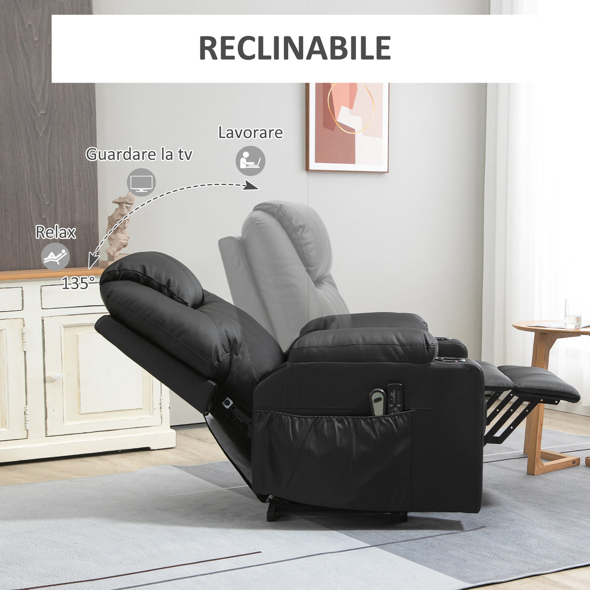 easycomfort easycomfort poltrona alzapersona reclinabile max 135 con 8 punti massaggianti e poggiapiedi 88x92x106 cm nero