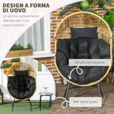 easycomfort easycomfort poltrona da giardino a uovo con poggiatesta e cuscini per seduta in rattan e acciaio 89x75x143 cm