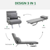 easycomfort easycomfort poltrona letto singola con schienale regolabile su 5 livelli e cuscino in tessuto grigio chiaro