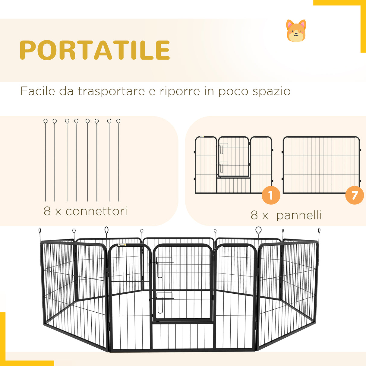 easycomfort easycomfort recinto per cani a 8 pezzi modulabili per interno ed esterno in acciaio 80x60 cm nero