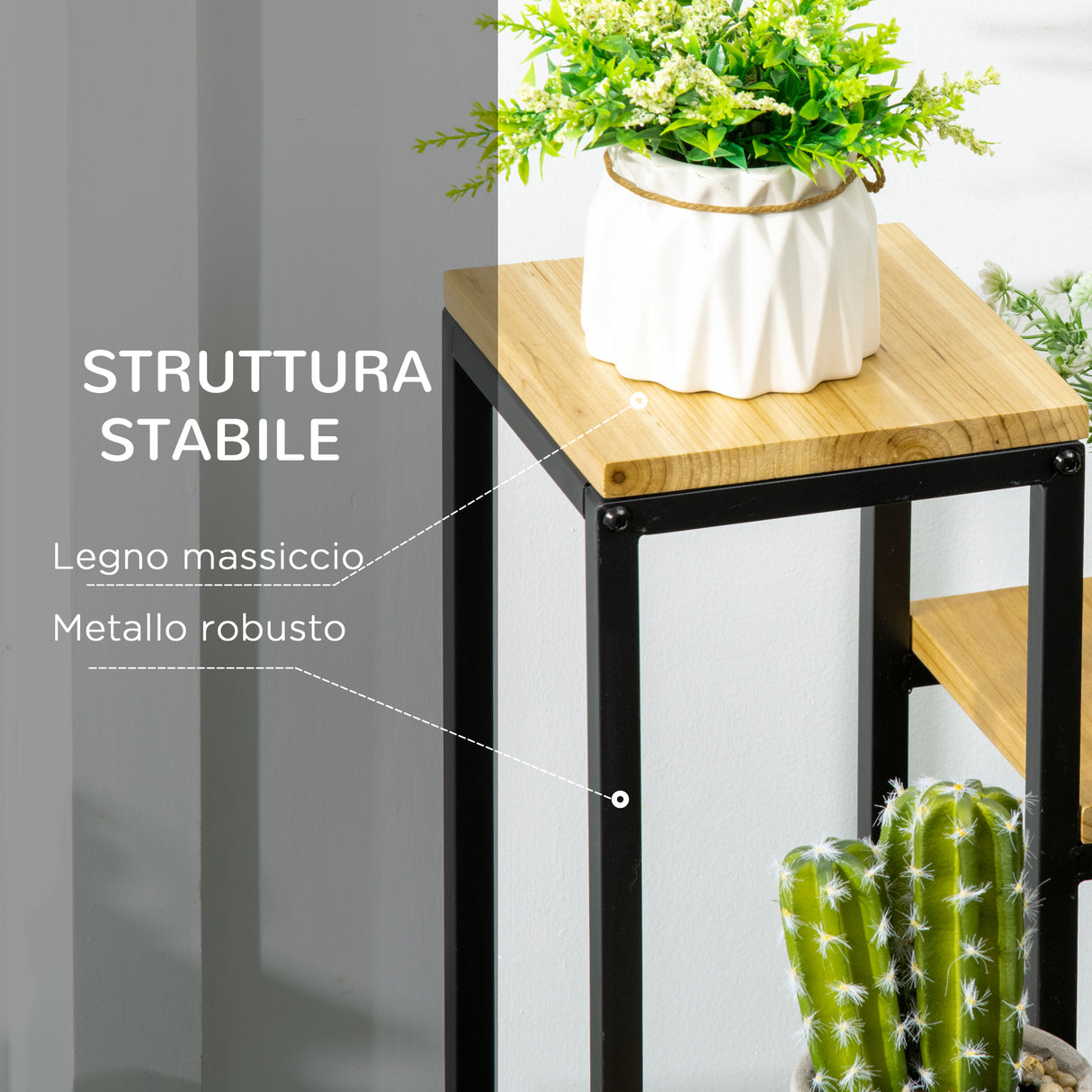 easycomfort easycomfort scaffale per piante a 4 livelli in metallo e legno per interni ed esterni 34x34x66cm