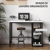 easycomfort easycomfort scrivania con scaffale a 2 livelli e prese di ricarica in legno e metallo 100x50x75 cm bianca e nera