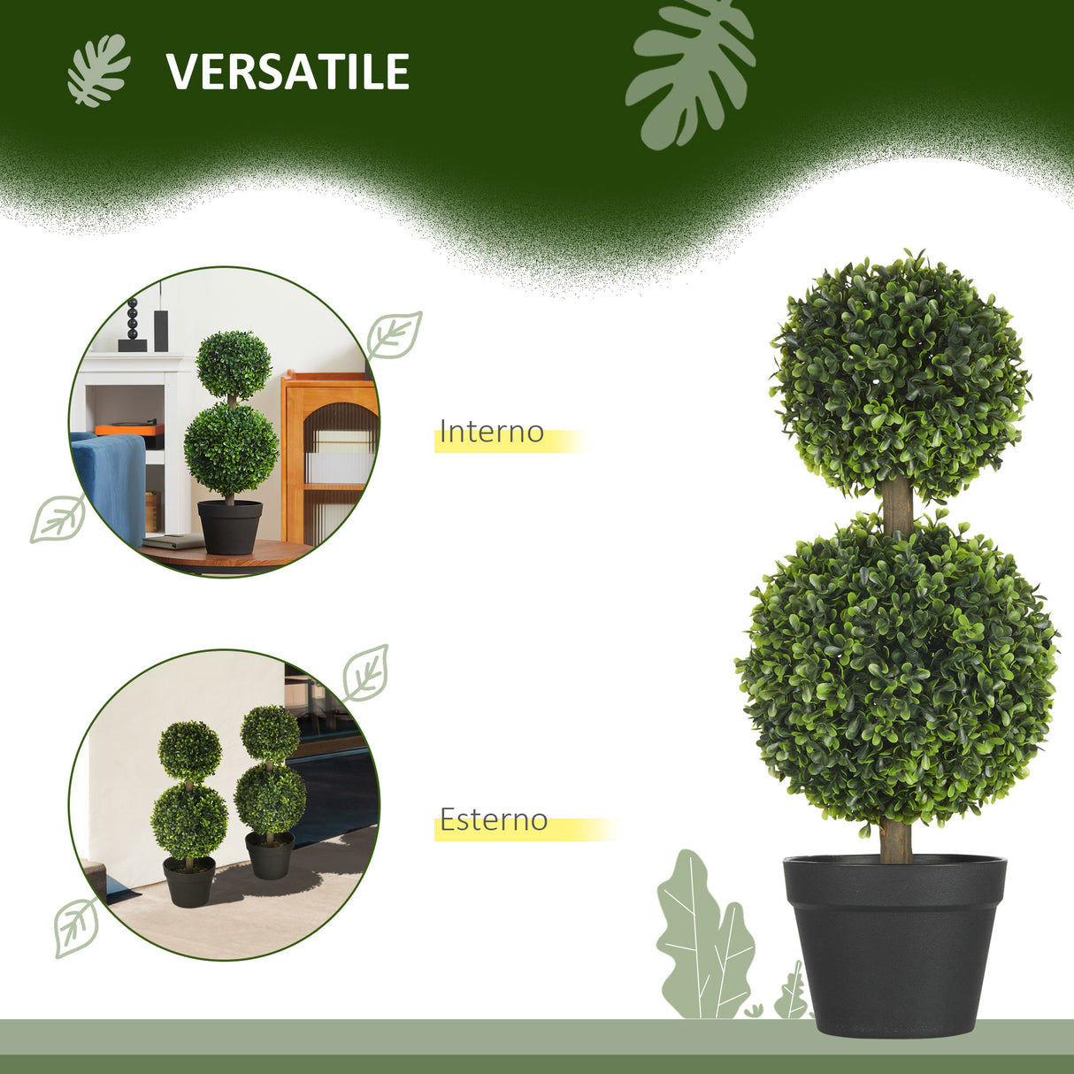 easycomfort easycomfort set da 2 piante di bosso a 2 sfere realistiche con vaso incluso a fondo rinforzato ed erba 60 cm