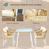 easycomfort easycomfort set da giardino in rattan pe e alluminio con tavolo in vetro e 4 sedie impilabili giallo