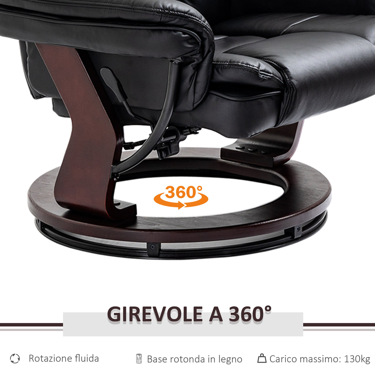 easycomfort easycomfort set poltrona relax e pouf poggiapiedi girevole a 360 e reclinabile similpelle pu