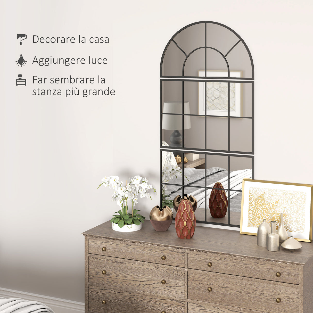 easycomfort easycomfort specchio da parete ad arco stile finestra per camera da letto e ingresso 76x43 cm nero