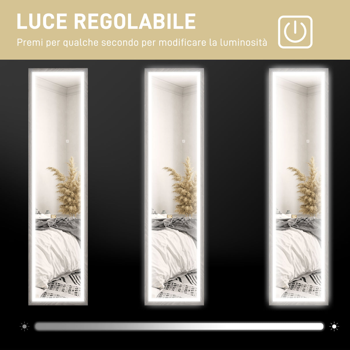 easycomfort easycomfort specchio illuminato con luci led regolabili e pulsante touch in vetro e mdf 40x5x160 cm grigio