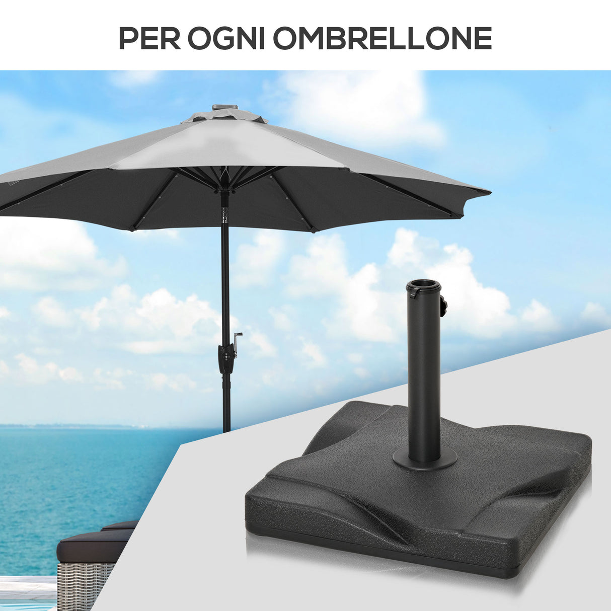 easycomfort easycomfort base per ombrellone in plastica da 20kg per pali da 32 38 48mm 41 5x41 5x35cm
