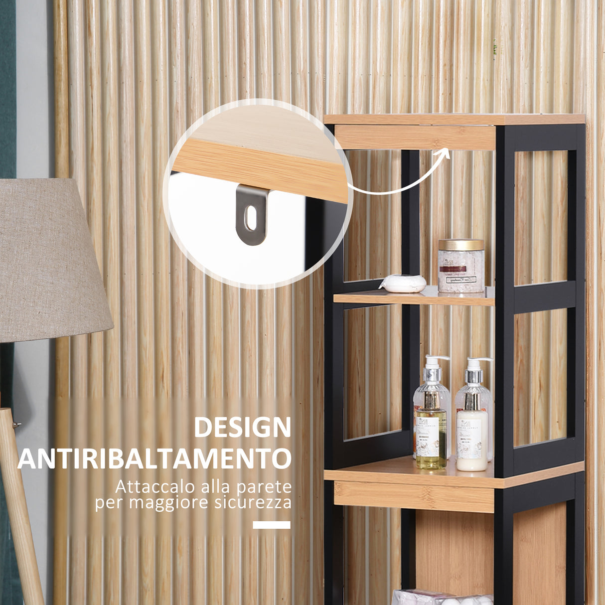 easycomfort easycomfort colonna bagno con 2 cassetti e 3 vani aperti in legno mdf e bambu 30x30x144 3 cm