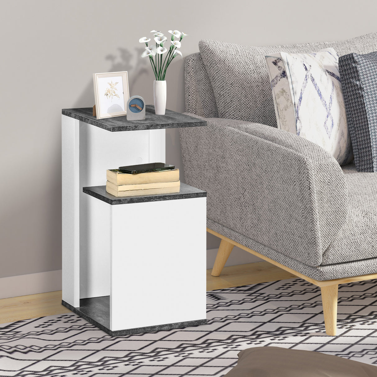 easycomfort easycomfort comodino con ripiano aperto in truciolato dal design irregolare 35x29 5x60 cm grigio e bianco
