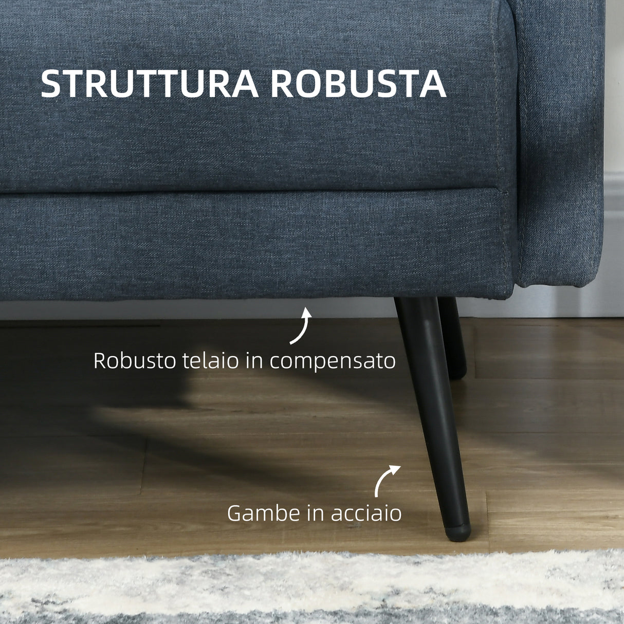 easycomfort easycomfort divano 2 posti con rivestimento in tessuto e 2 cuscini 135x74x82cm blu scuro