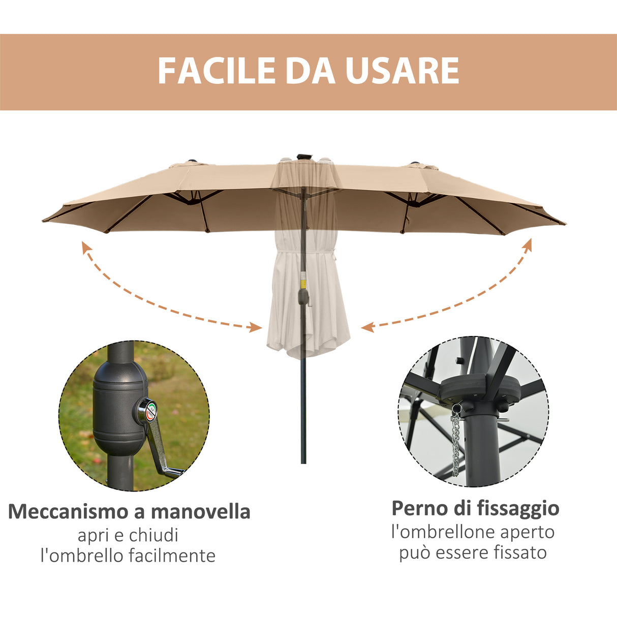 easycomfort easycomfort ombrellone da giardino doppio 4 5m con 48 luci led e manovella cachi