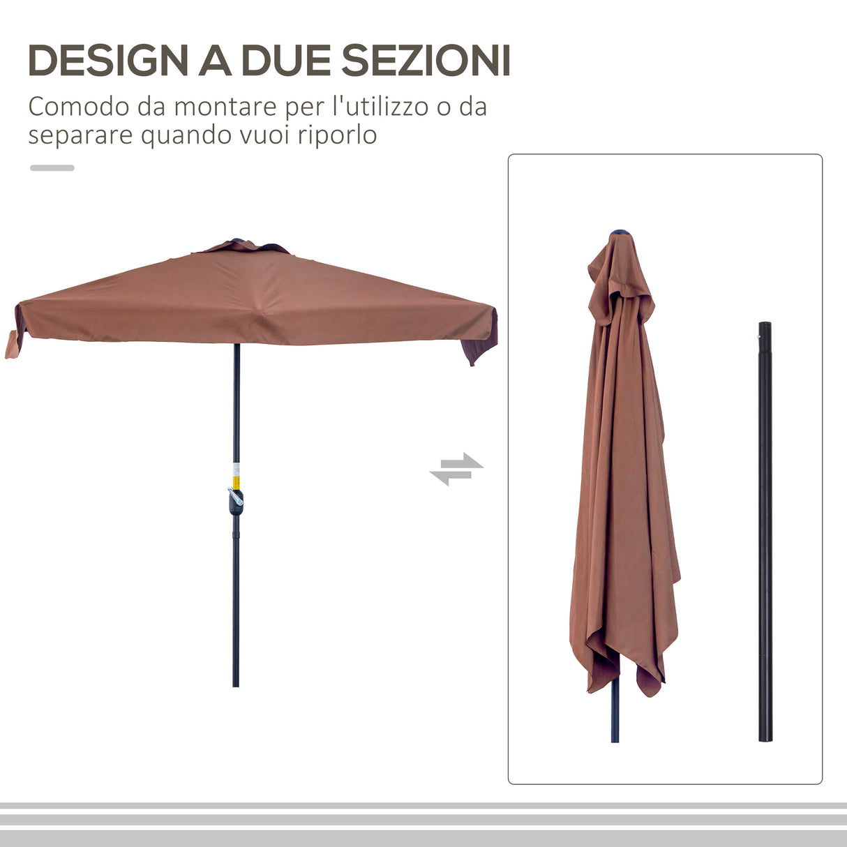 easycomfort easycomfort ombrellone semicircolare 2 3x1 3 m da terrazza e giardino per parete con manovella caffe