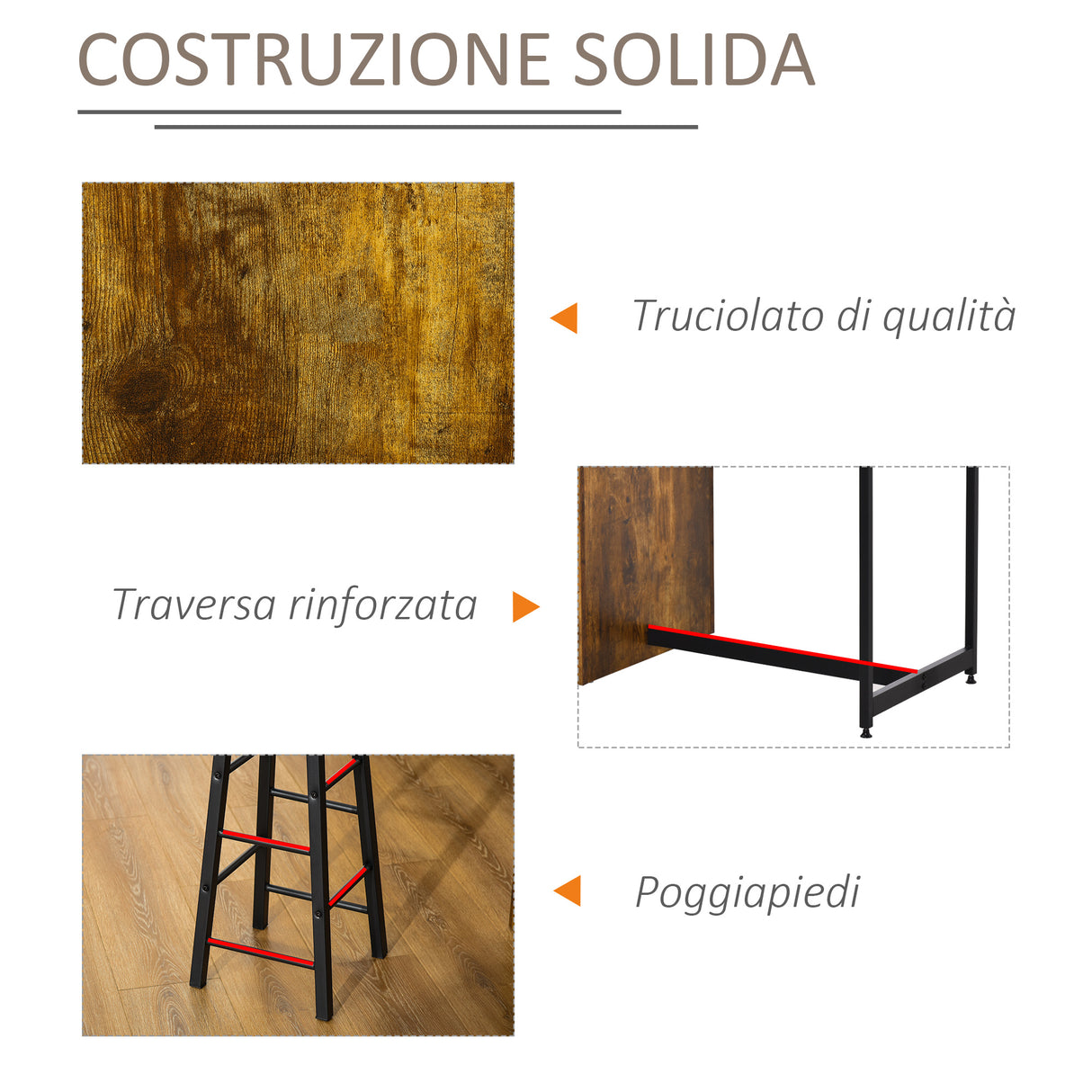 easycomfort easycomfort set bancone bar con 2 sgabelli alti stile industriale con mensole marrone rustico