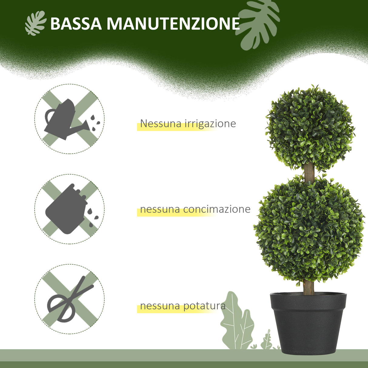 easycomfort easycomfort set da 2 piante di bosso a 2 sfere realistiche con vaso incluso a fondo rinforzato ed erba 60 cm