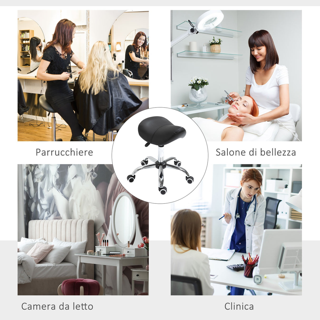 easycomfort easycomfort sgabello da lavoro a sella con ruote e altezza regolabile per negozi parrucchiere e tattoo 52x53x49 61cm nero ean 8054144131412