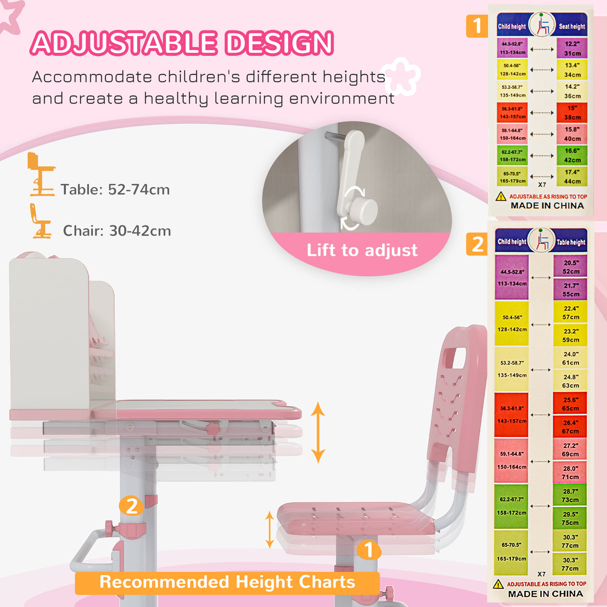 easycomfort easycomfortzonekiz set scrivania per bambini con sedia regolabile in altezza e piano inclinabile eta 6 12 anni rosa