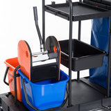 easycomfort easycomfort carrello pulizie professionale a 3 ripiani con sacco per immondizia ganci per scopa secchio lavapavimenti con strizzatore per mocio e 5 ruote per hotel e albergo 111x63 3x103 cm nero ean 8055776915616