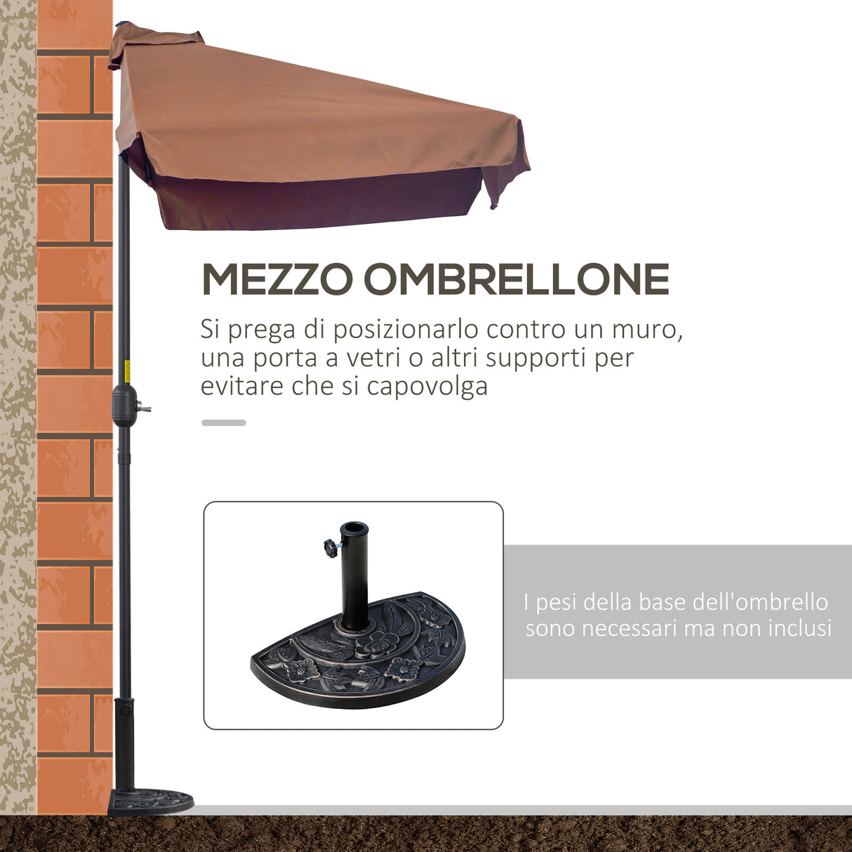 easycomfort easycomfort ombrellone semicircolare 2 3x1 3 m da terrazza e giardino per parete con manovella caffe