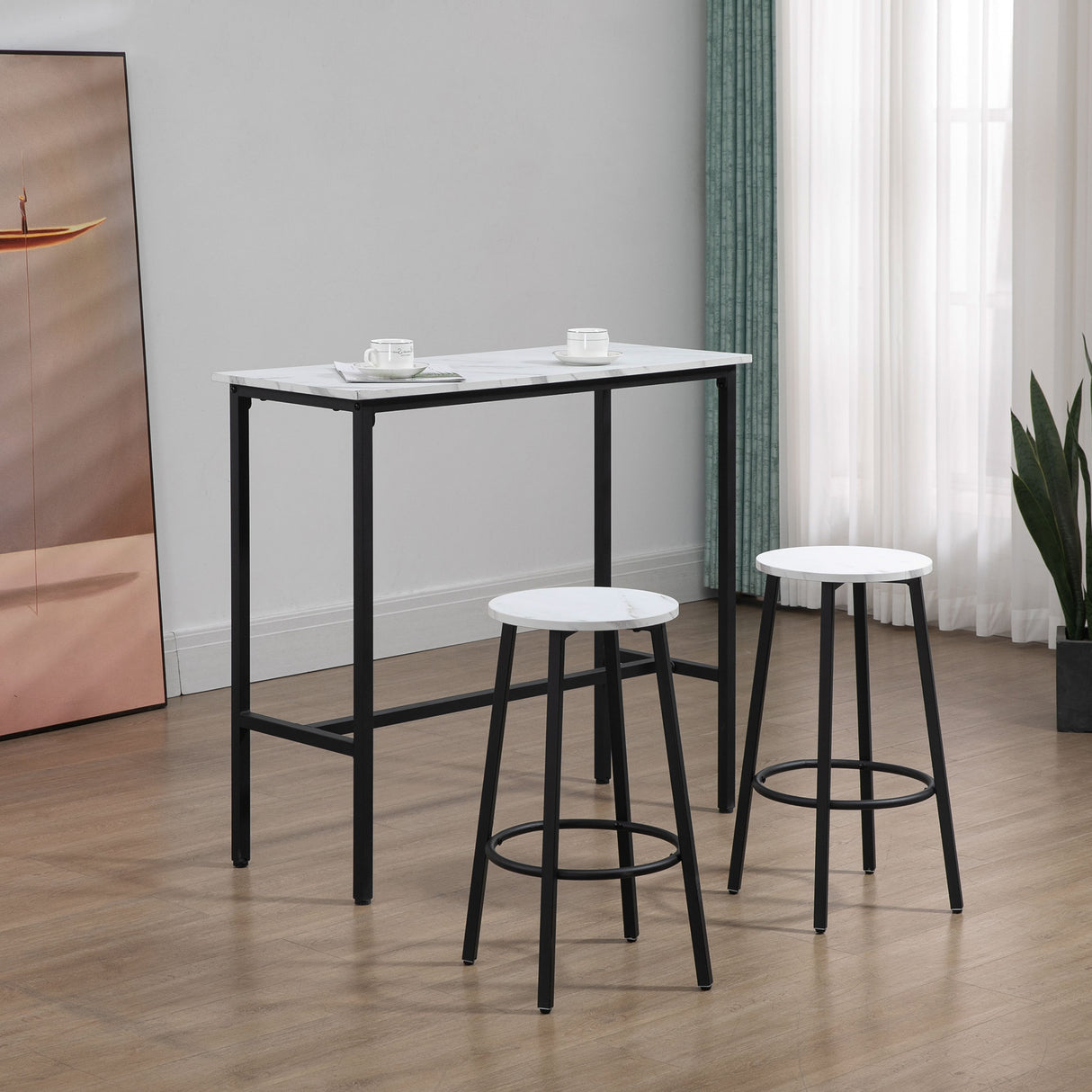easycomfort easycomfort set 3 pezzi con tavolo rettangolare e 2 sgabelli da bar in truciolato mdf e acciaio bianco e nero