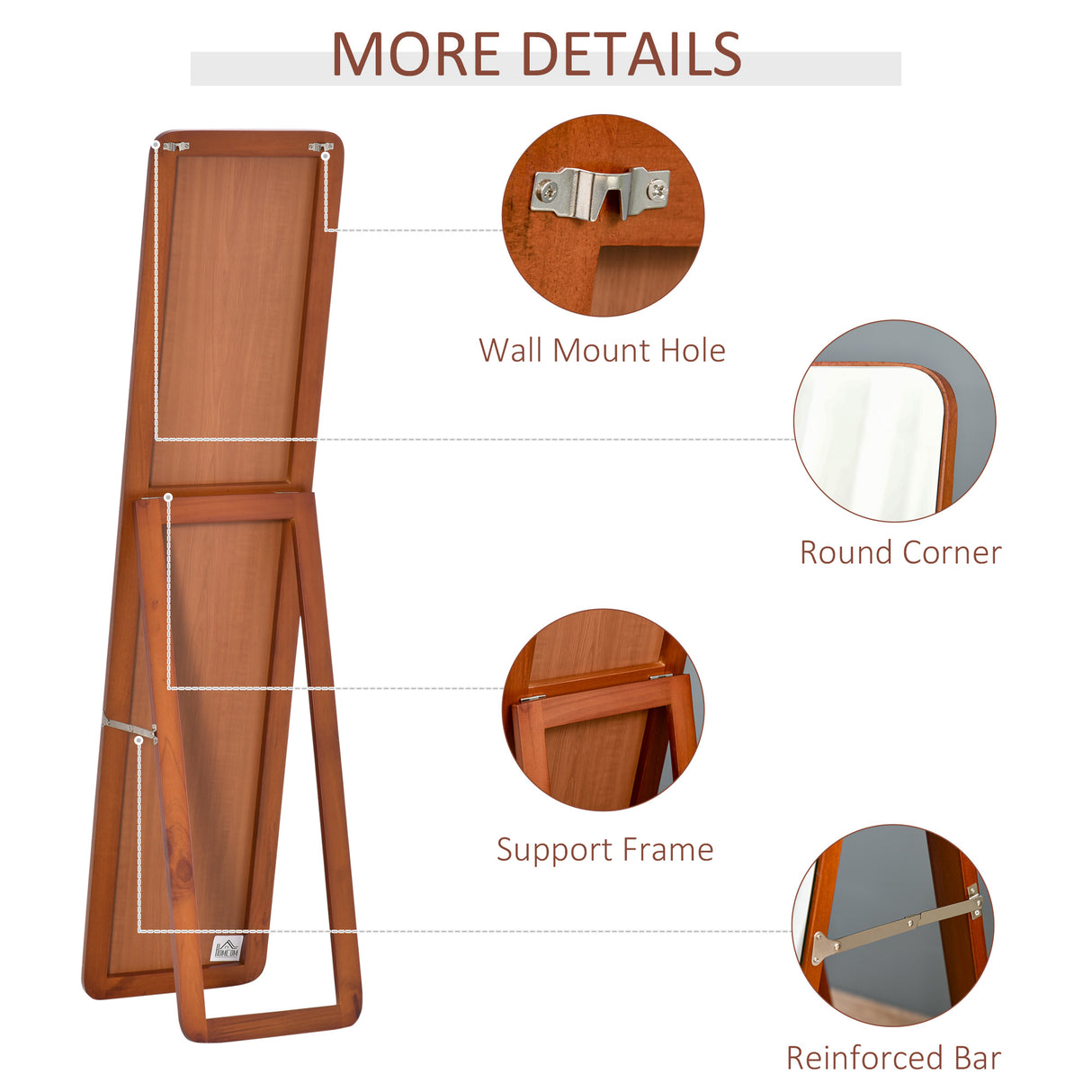 easycomfort easycomfort specchio da terra e da parete con struttura in legno supporto pieghevole con cerniera 37x43x156cm noce chiaro